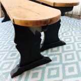 Paire de grands bancs en bois