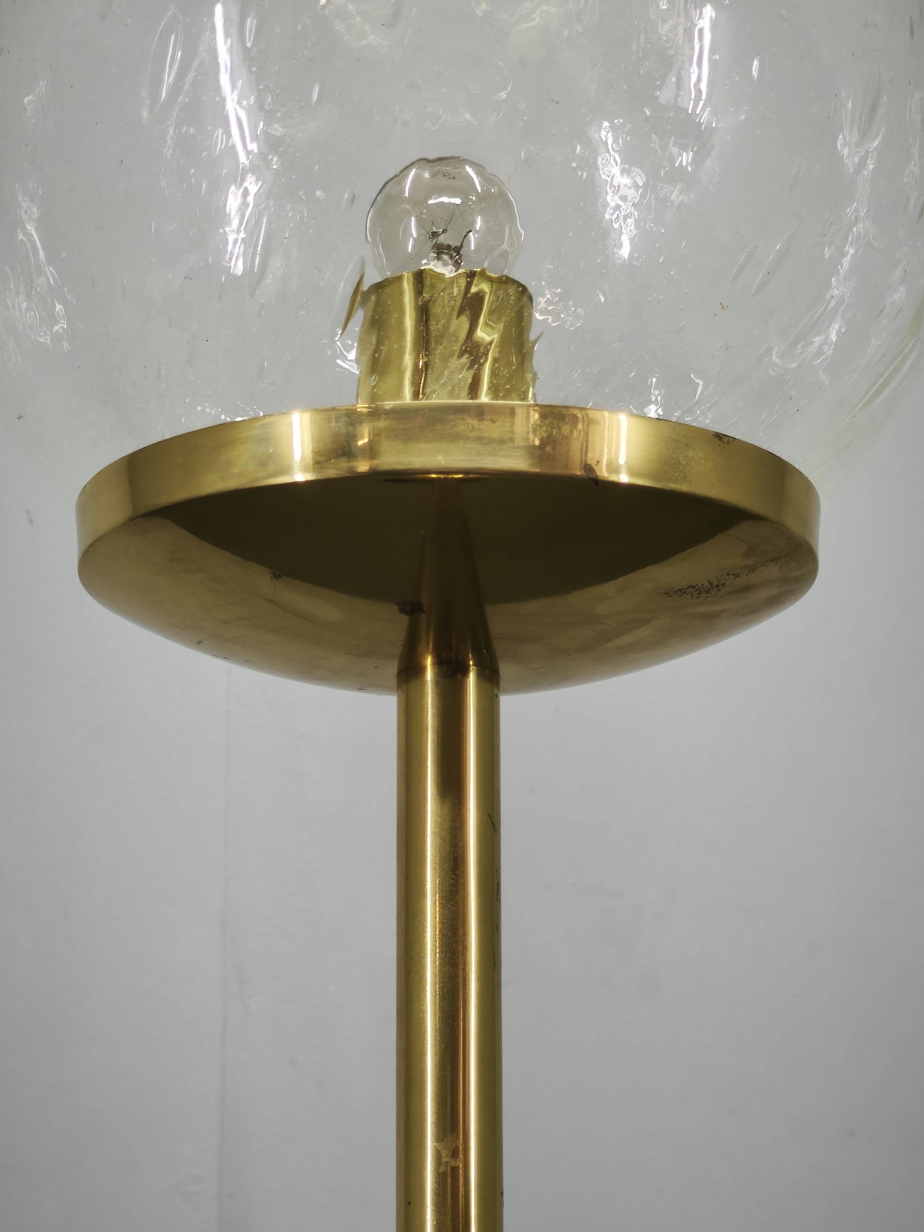 Space Age Bubble Glass and Brass Floor Lamp, Czechoslovakia, 1970s