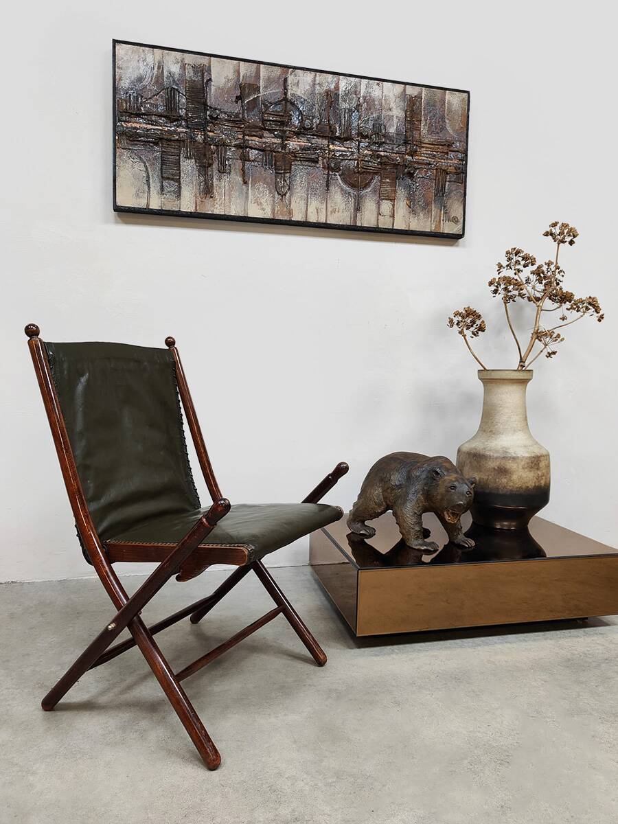 Vintage leather folding chair 'Campaign chair' 1950