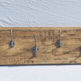 Teak coat rack with 10 double cast iron hooks