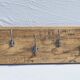 Teak coat rack with 10 double cast iron hooks