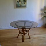 Table ronde rotin et verre