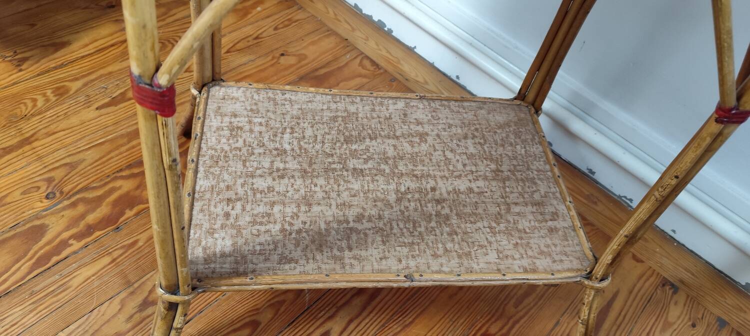 Rattan and cork side table