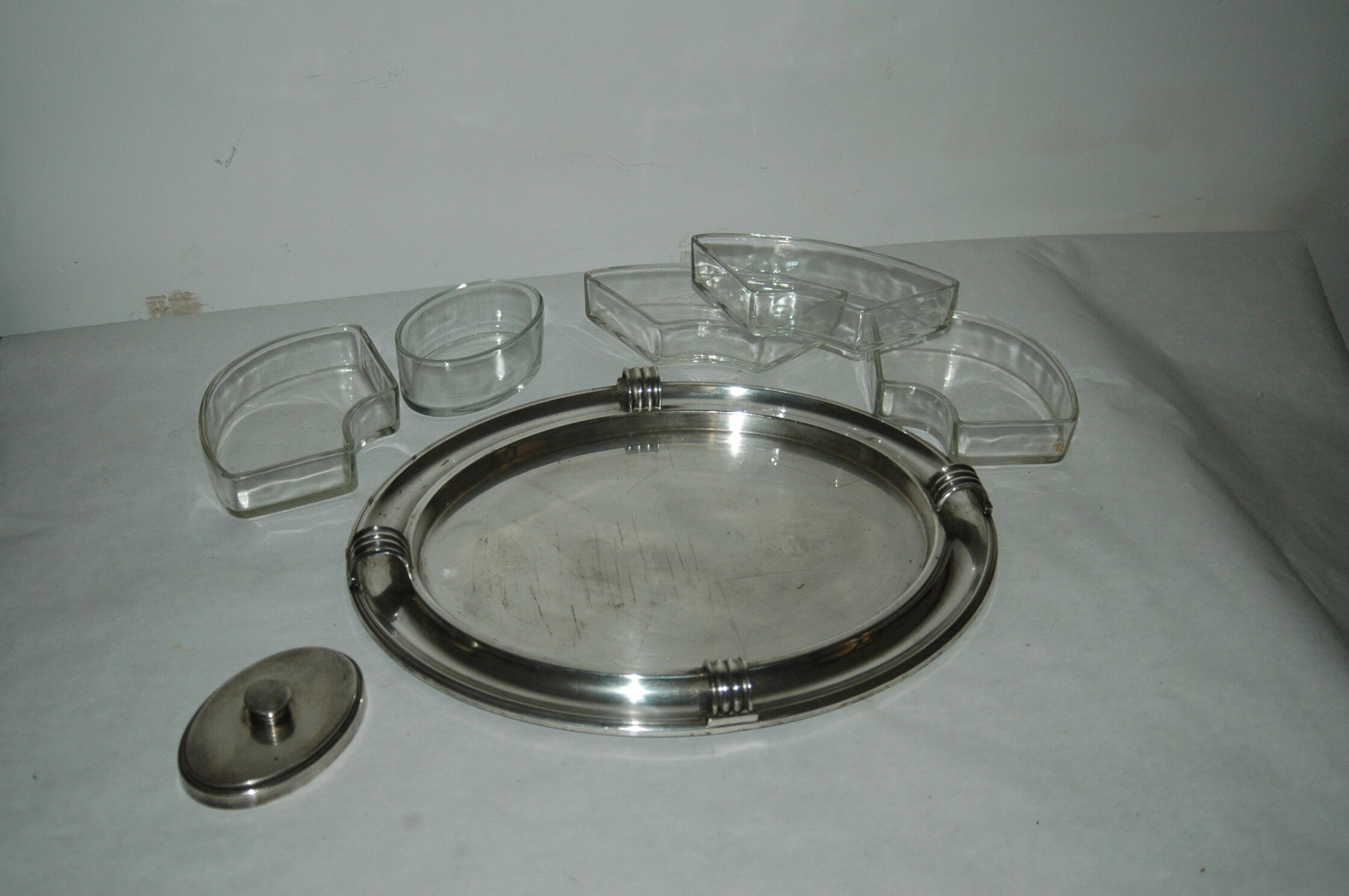 Platter appetizer art-deco Christofle Gallia silver metal