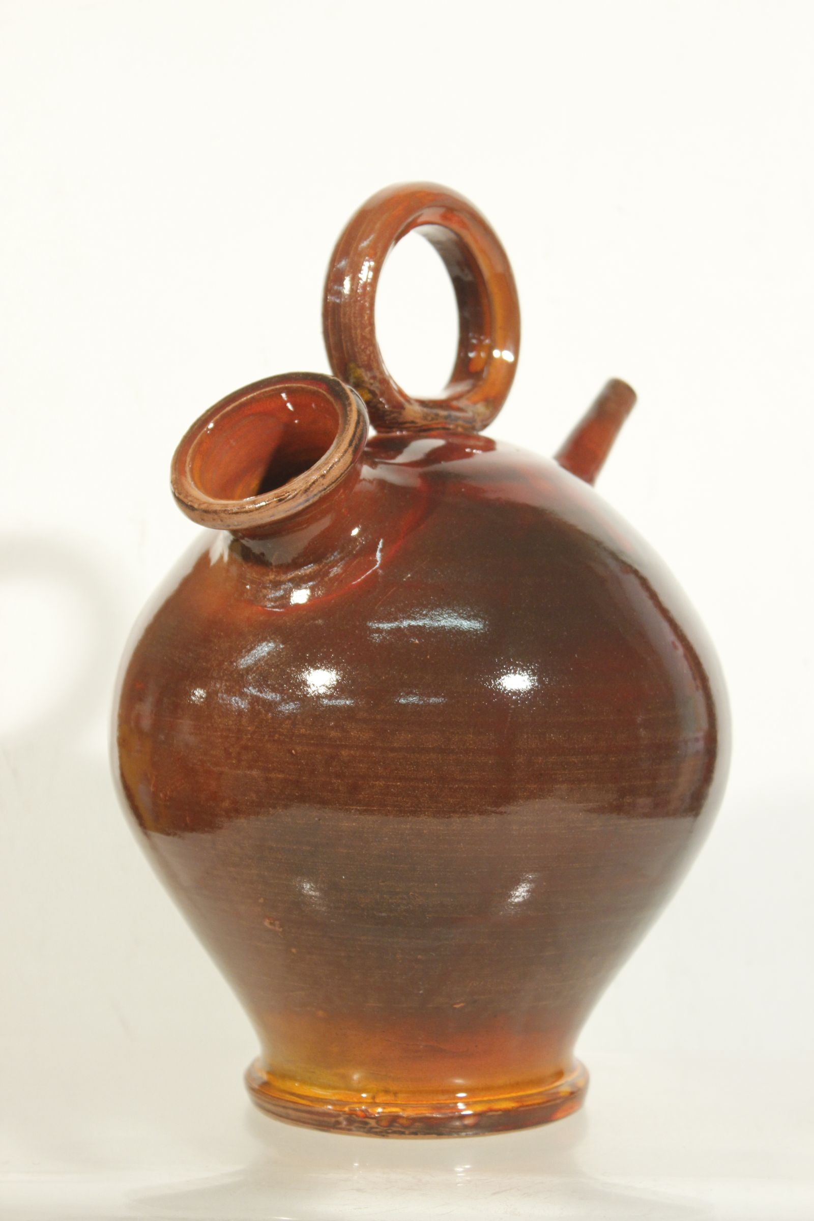 Vintage gargoulette jug in orange enamel ceramic France XXth