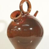 Vintage gargoulette jug in orange enamel ceramic France XXth