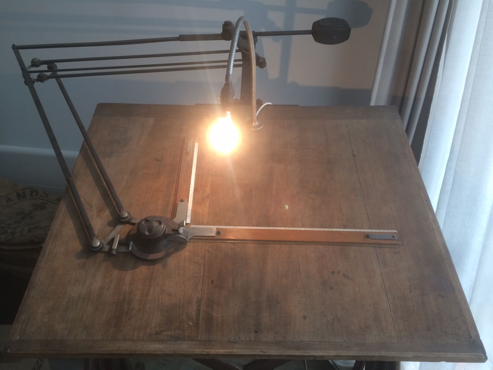 Wooden architect's table and metal movable arm 1950