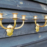 Antique Bronze and Brass 3 arm candle wall sconces Piano Organ fixtures French early 1900s can be re