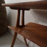 Scandinavian wooden side table with shelf, Poland 1970