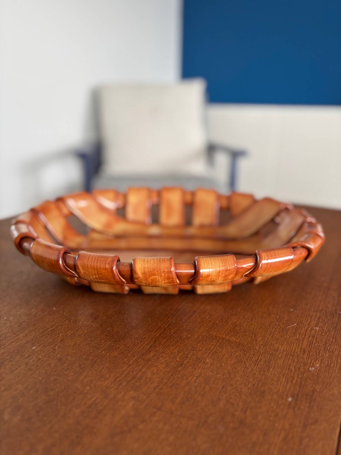 Italian woven ceramic fruit bowl, 1960