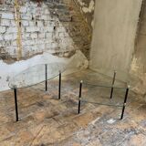 Pair of 2 glass and metal coffee tables from the 1950s, in the style of Edoardo Paoli