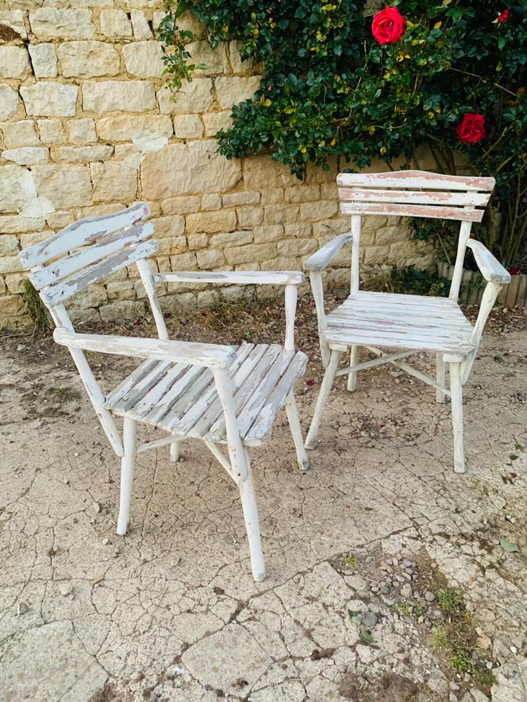Set of garden seats: 4 armchairs and 1 chair - wooden