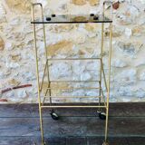 Vintage side table in brass and smoked glass, 1960