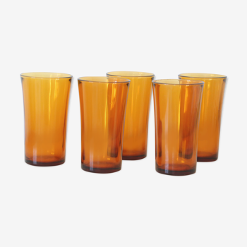 Set of 5 amber glasses vintage Duralex