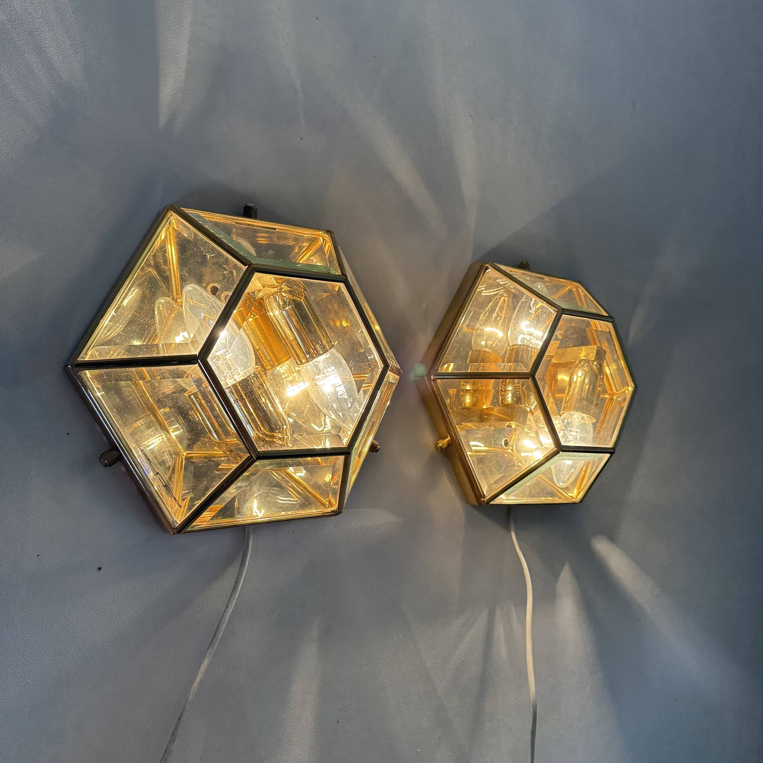 Set of 2 hexagonal wall lamps by Sothis, Italy 1980s