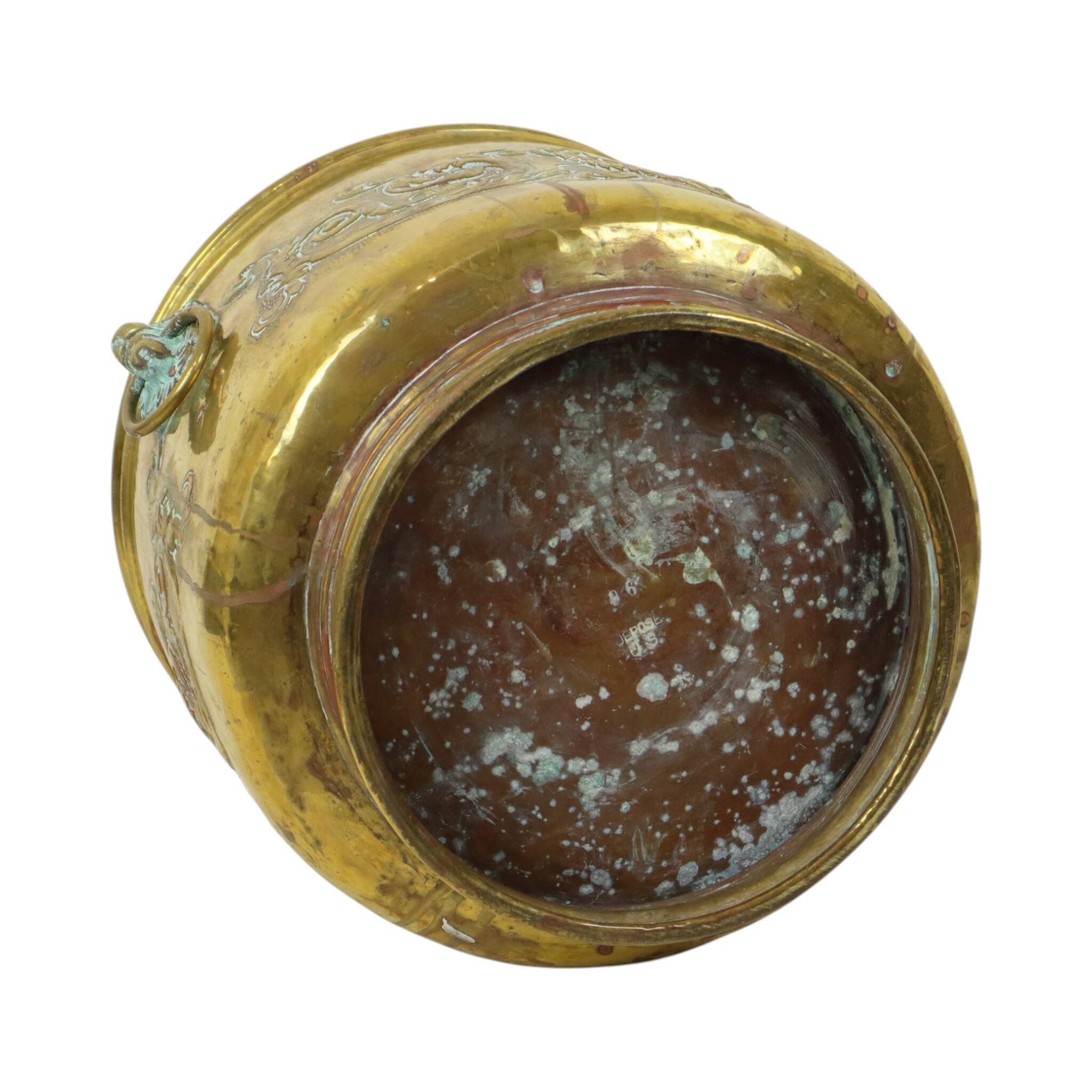 Large Brass Planter Jardinière Firewood Repoussé ca 1900