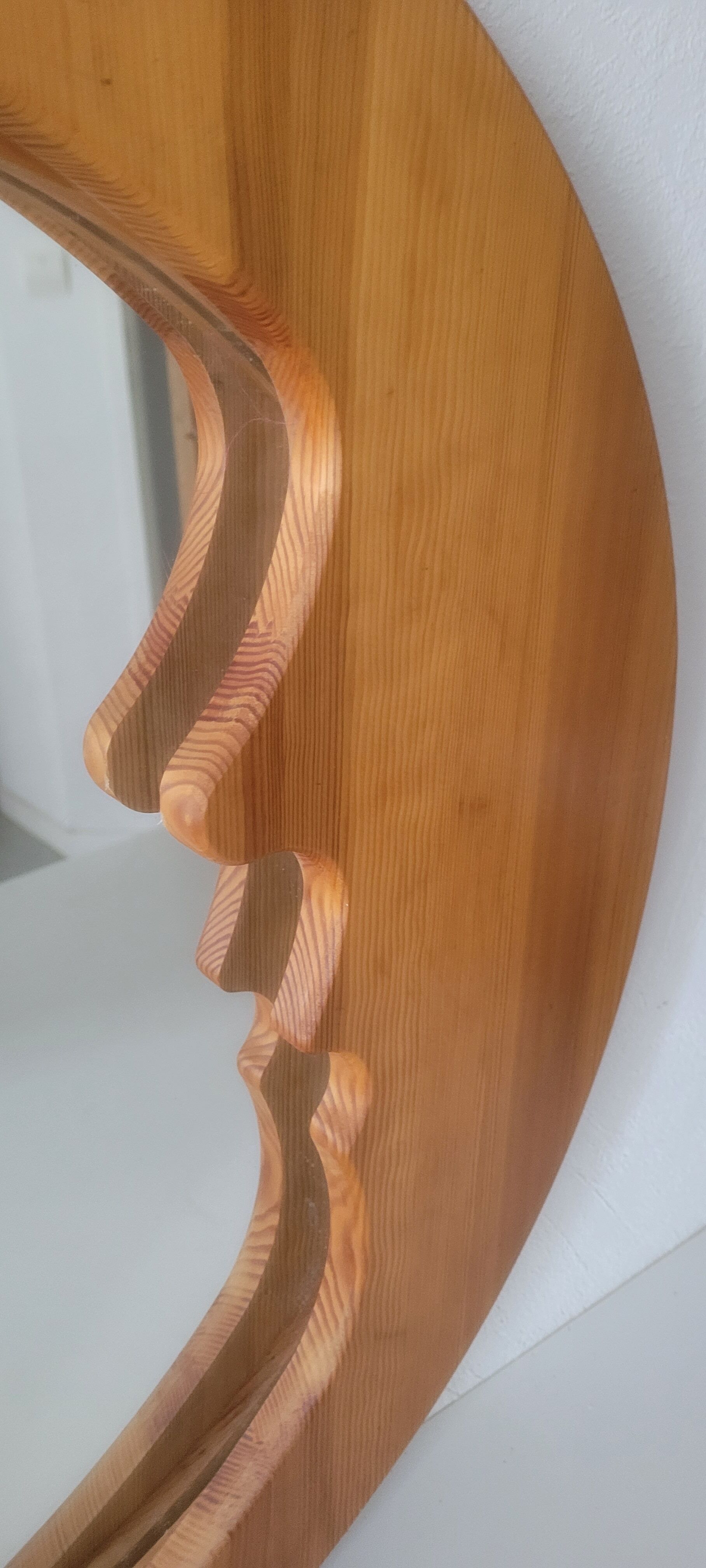 Miroir rond en pin forme lune
