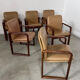 Lot 6 chairs armrests vintage 70s Scandinavian design leather and wood