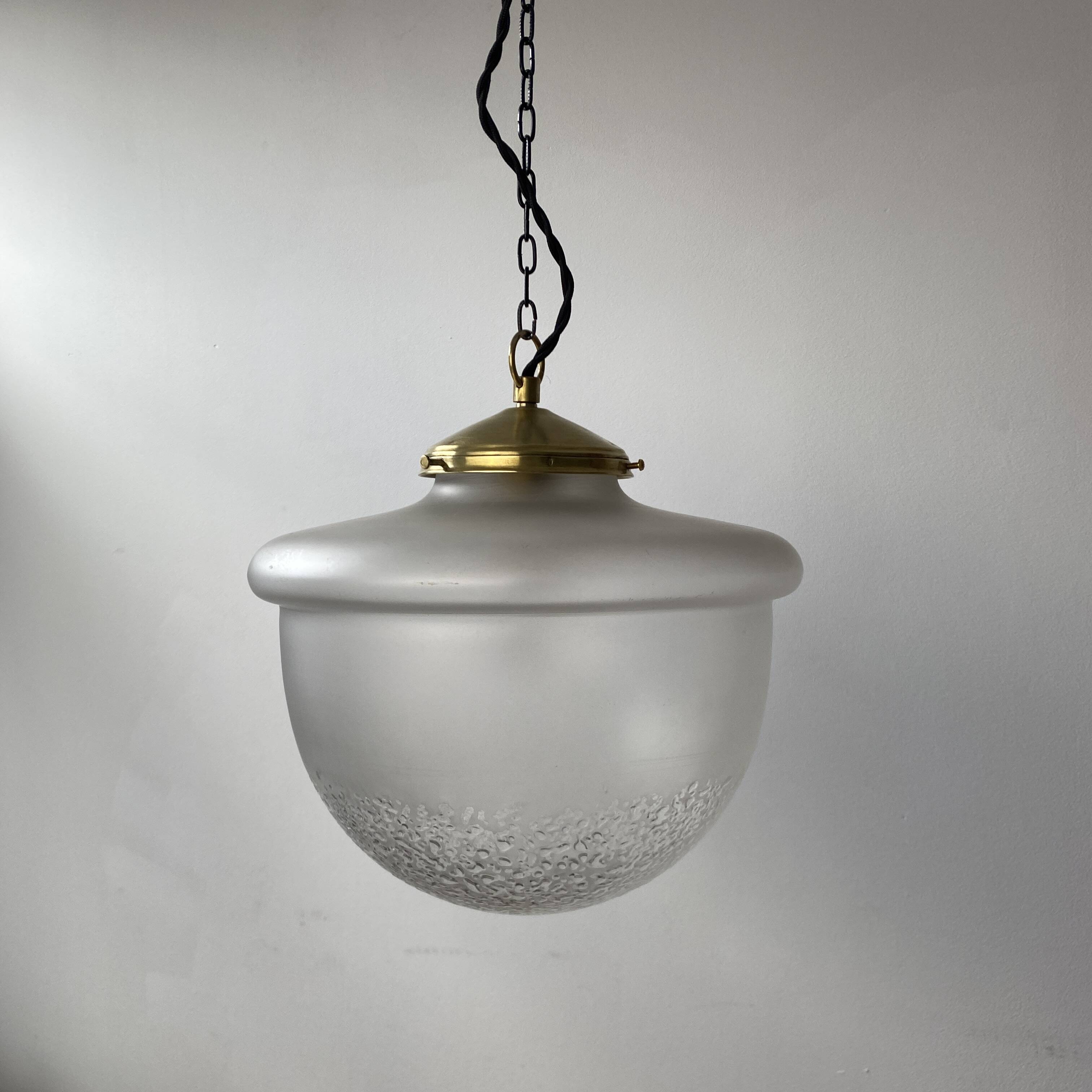 OLD VINTAGE ART-DECO XL HALF-SPHERE SUSPENSION LAMP