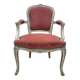 Fauteuil cabriolet de style Louis XV en velours rose