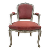 Fauteuil cabriolet de style Louis XV en velours rose