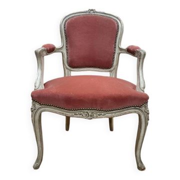 Fauteuil cabriolet de style Louis XV en velours rose