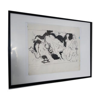 Drawing in ink and pencil Signed Edouard Pignon