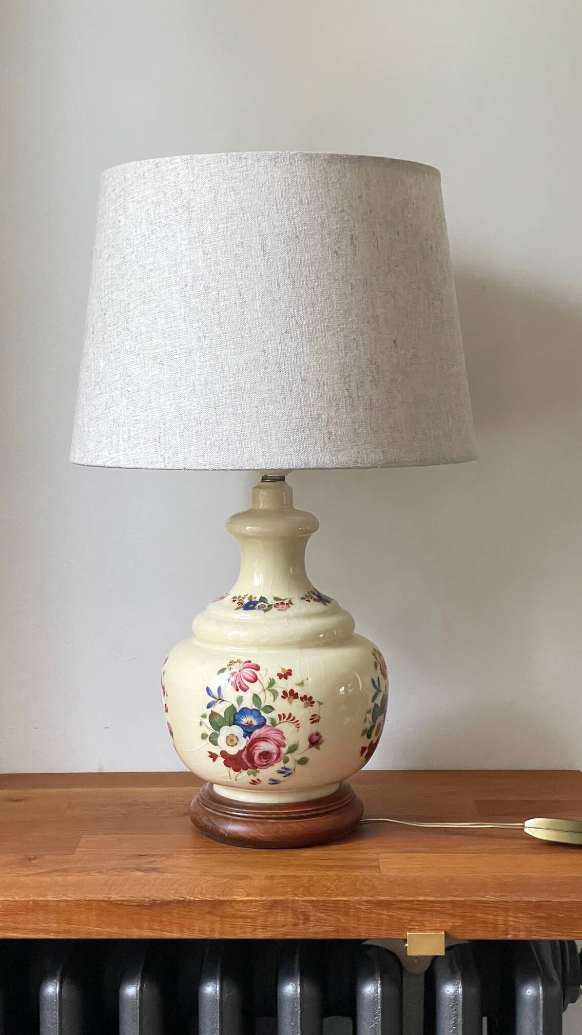 VINTAGE Ceramic Lamp with Wooden Base