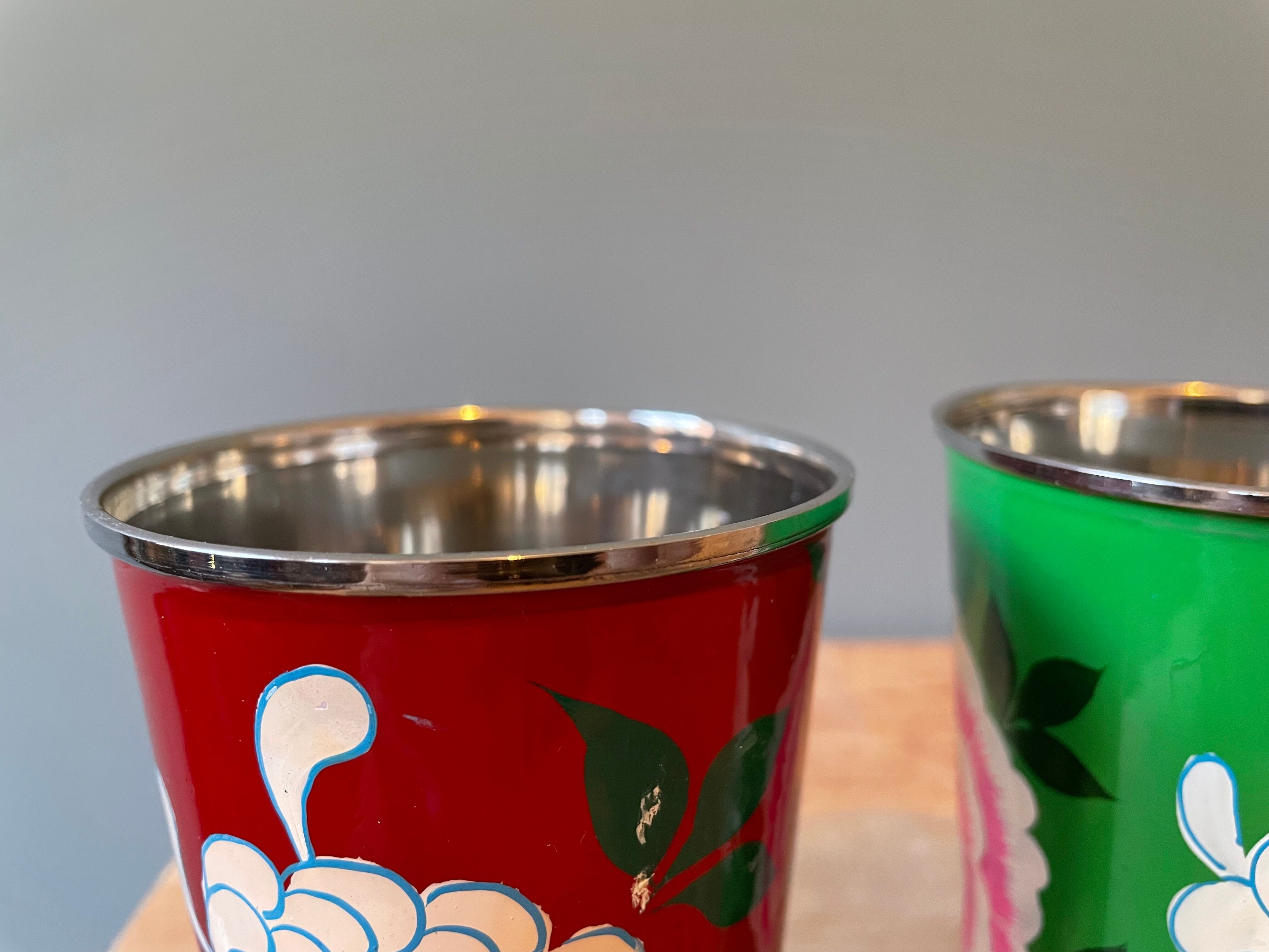 Set of 4 hand-painted stainless steel cups