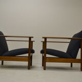 Pair of chairs of Gilbert Steiner mahogany and blue fabrics