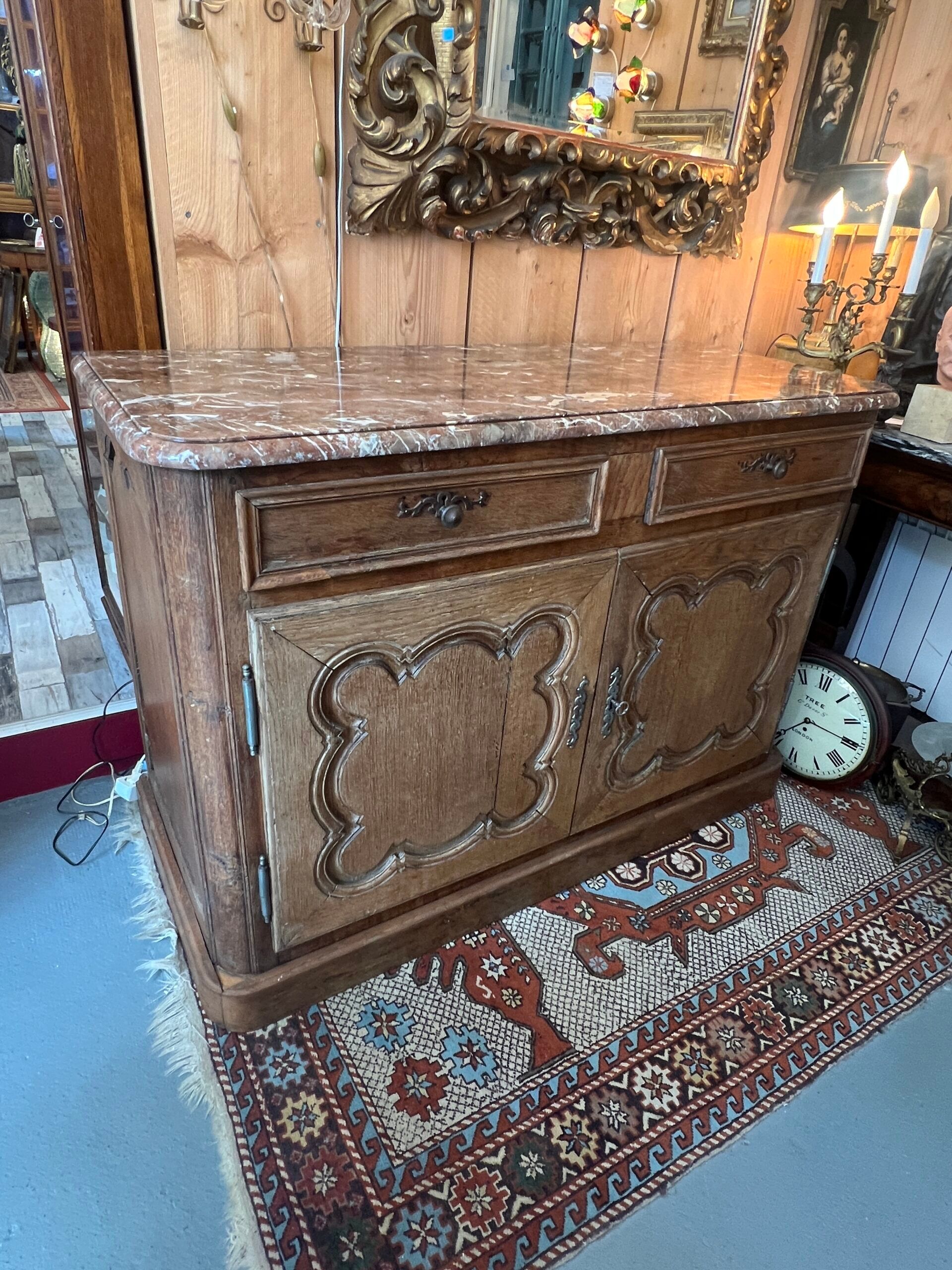 Bressan style hunting sideboard, marble top, 19th century
