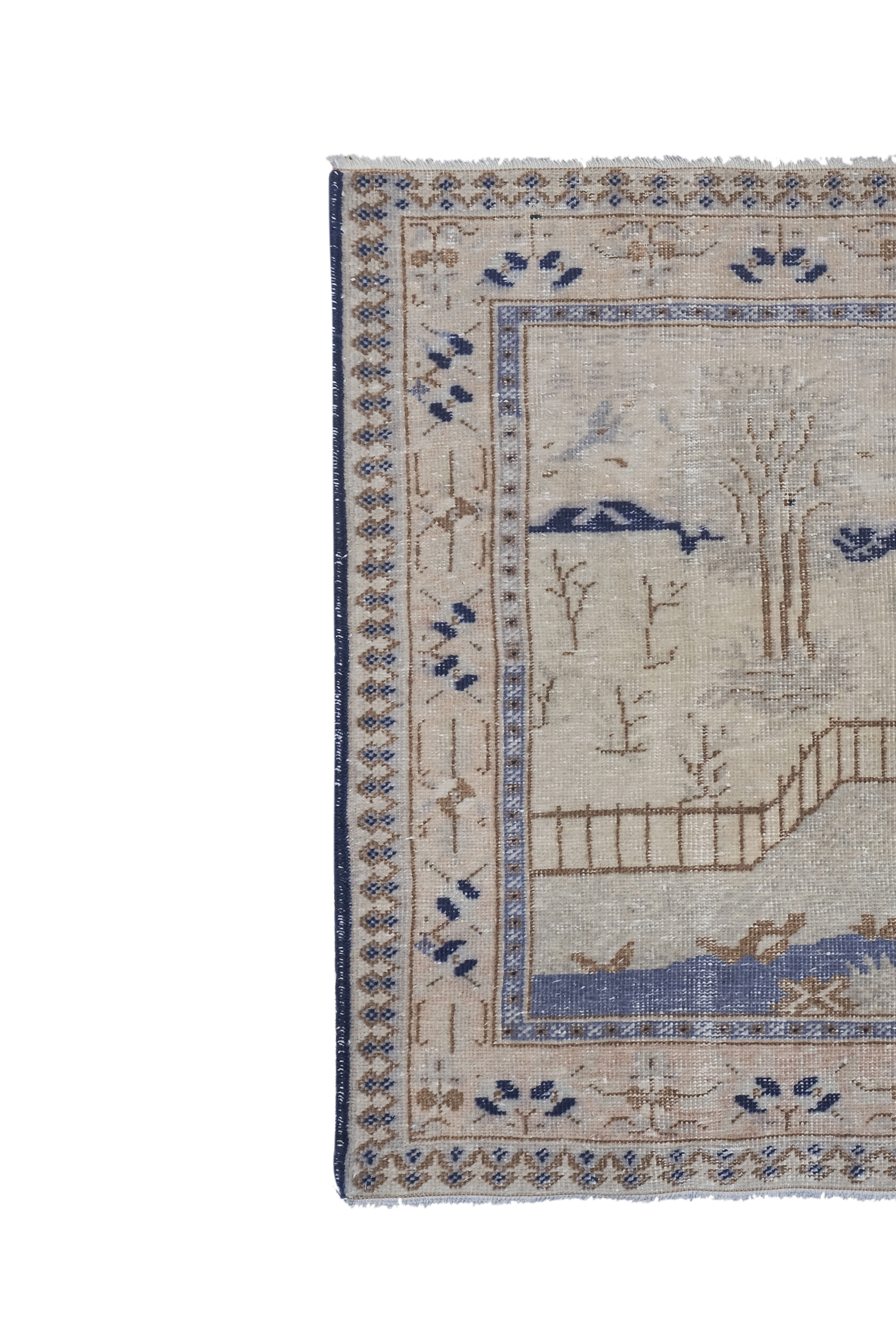 Shabby chic vintage turkish village pictorial rug 3'7'' x 5'4''