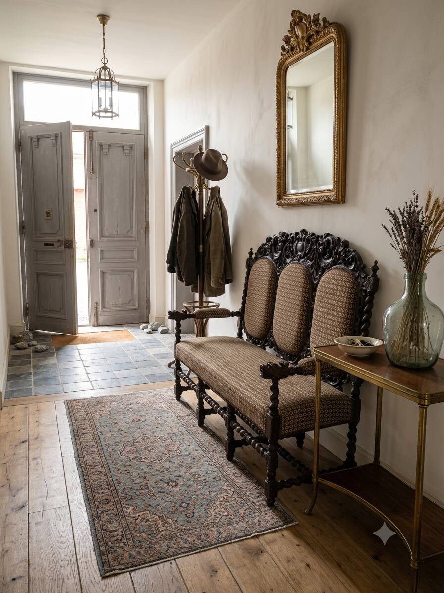 Three-seater armchair in Louis XIII style made of oak from the 19th century.