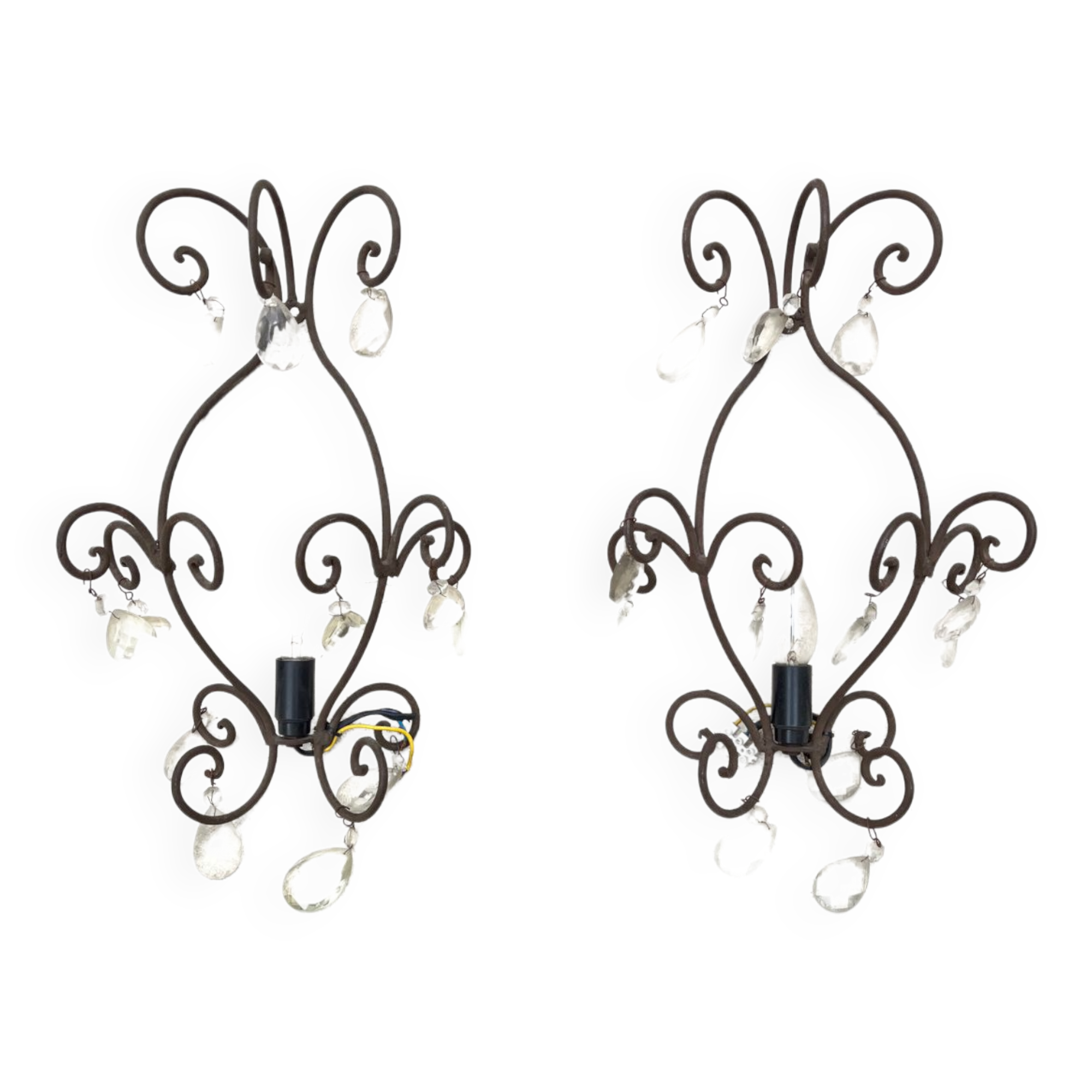 Set of 2 iron sconces and glass tassels