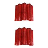 Set of Two Contemporary Red "Tronchi" Glass Wall Sconces in Ve