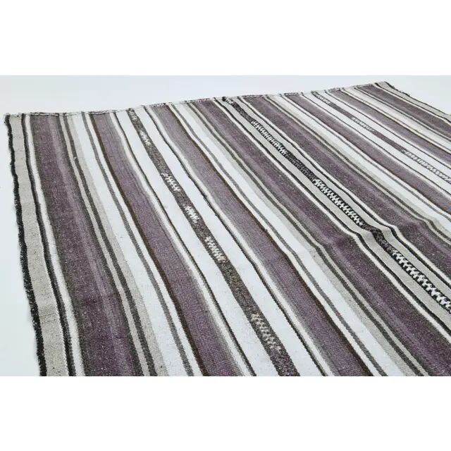 1970s Vintage Turkish Oushak Handmade Wool Cotton Purple Runner Rug 155x186