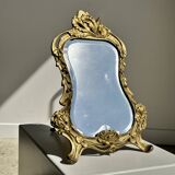 Art Deco style gilded bronze mirror with beveled glass H40cm