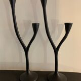 Pair of black candlesticks art deco in steel Habitat 1970