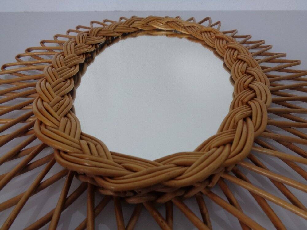 Italian rattan mirror, 1960s