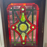 Traditional decorative stained glass – heraldic motif – wooden frame