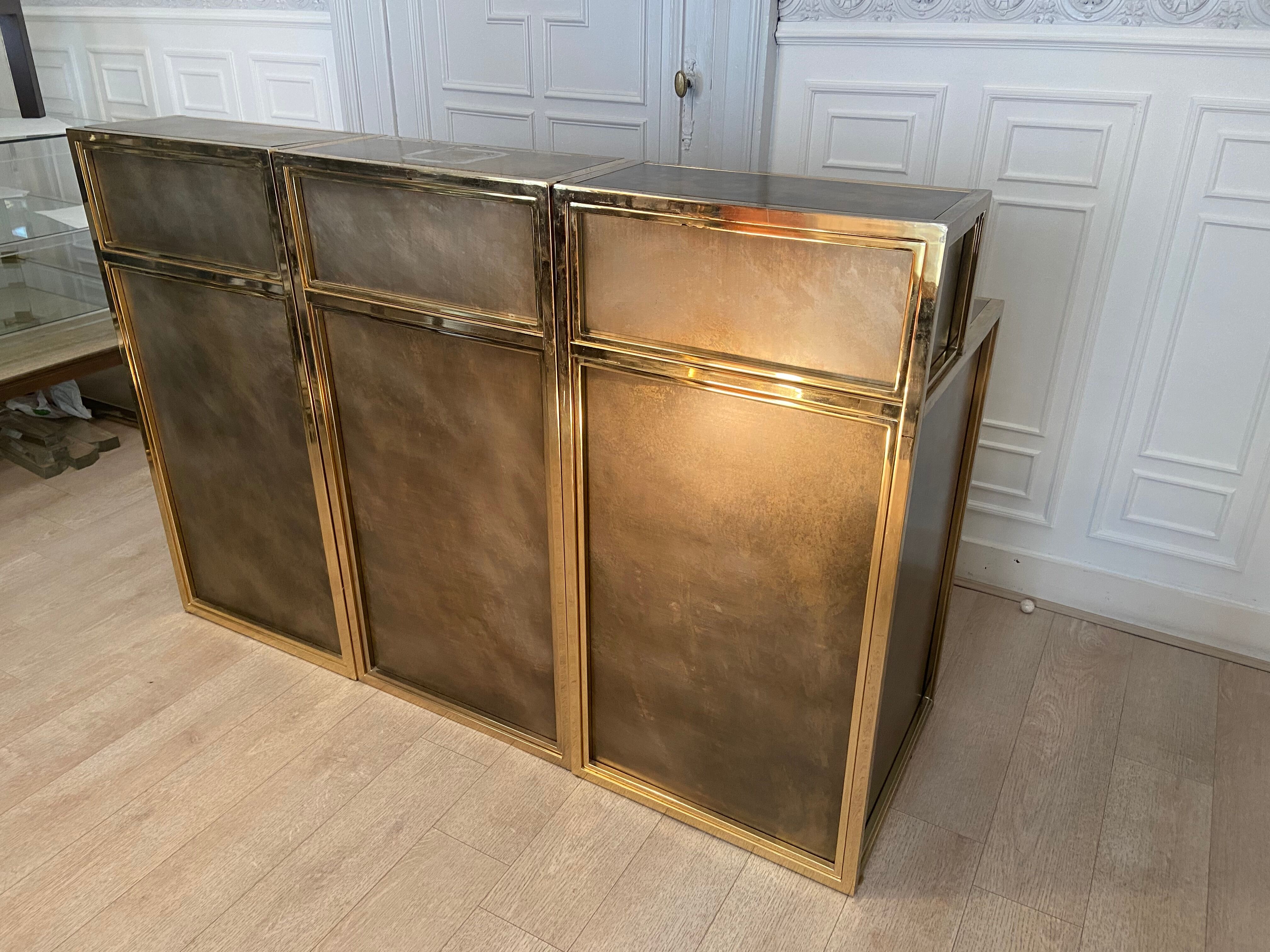 Copper and gilded metal bar in 3 modules, Belgo Chrom, 1970