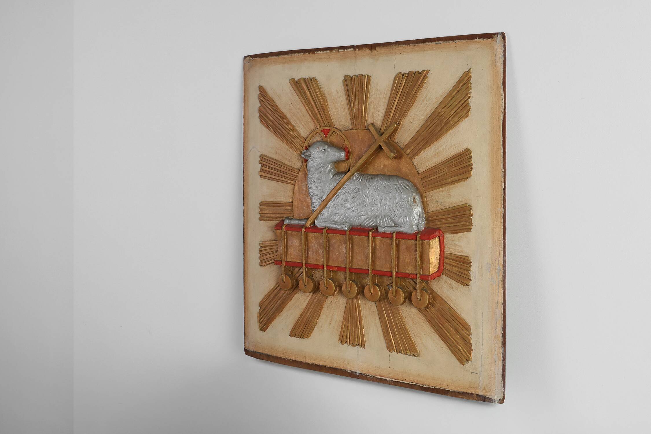 19th Century Religious Carved Wooden Agnus Dei Panel, France