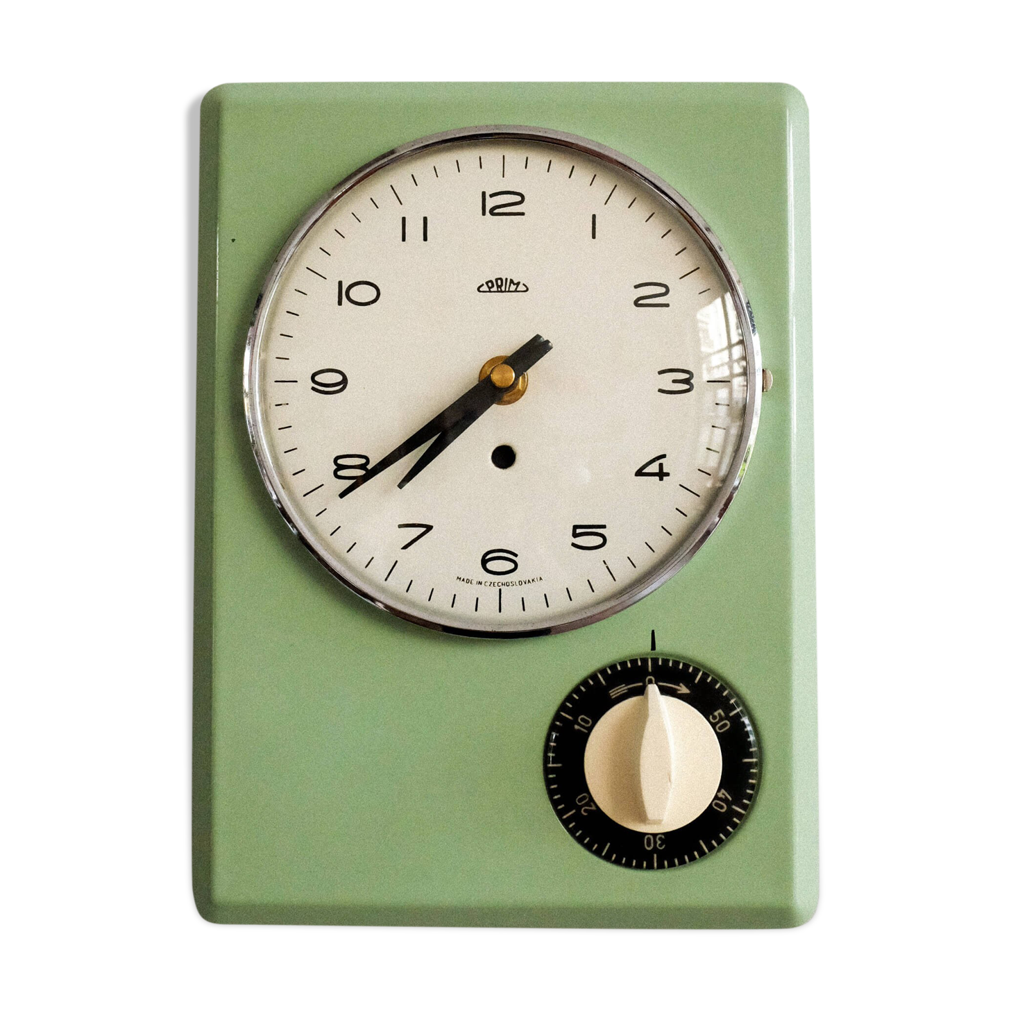 Vintage czechoslovak prim kitchen wall clock with timer, 1960s