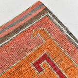 3x11 Crimson & Grey Boho Hallway Rug, Handmade Turkish Wool Rug, 93x342Cm