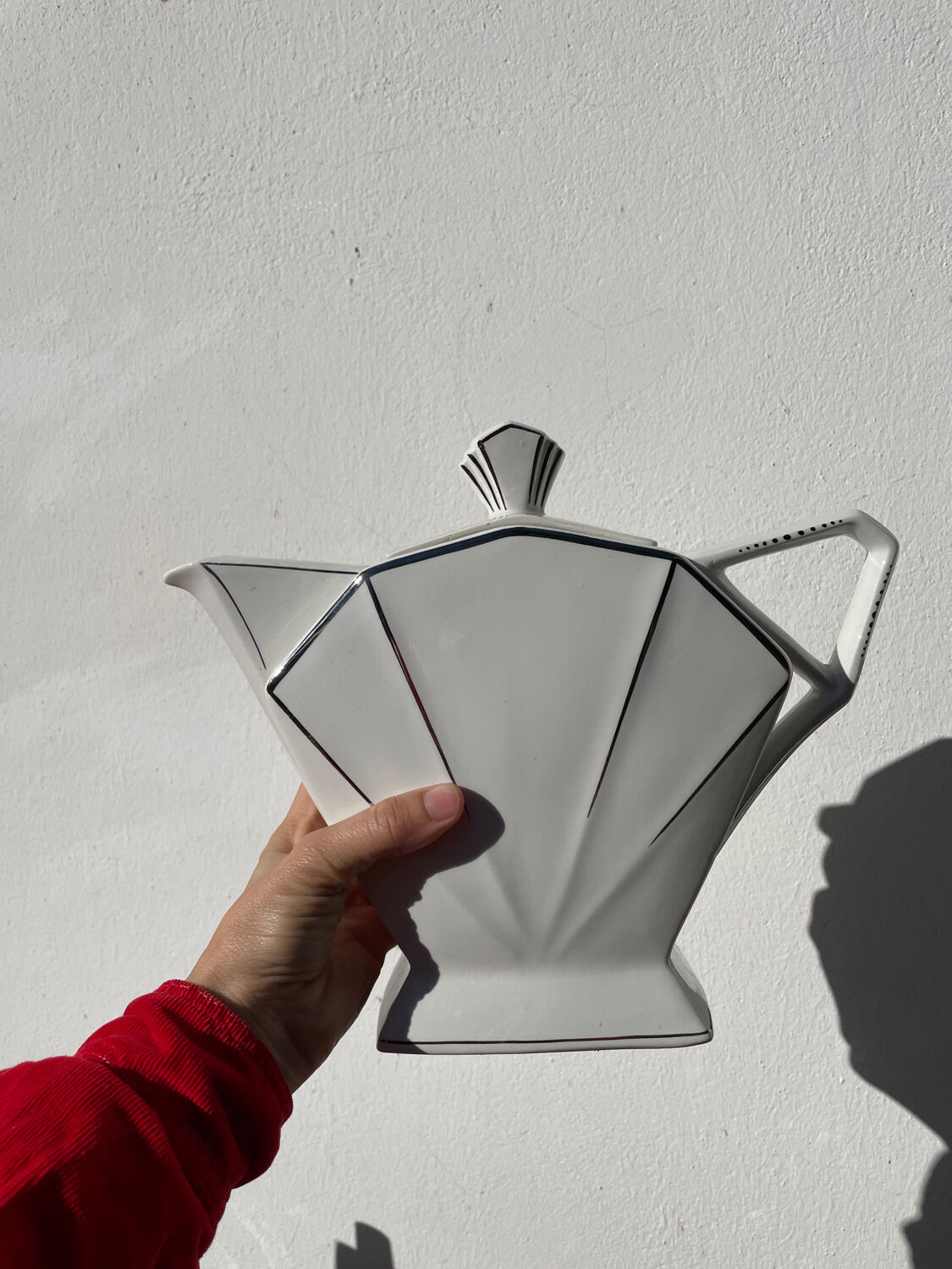 Art Deco teapot, 1930s, white and silver porcelain