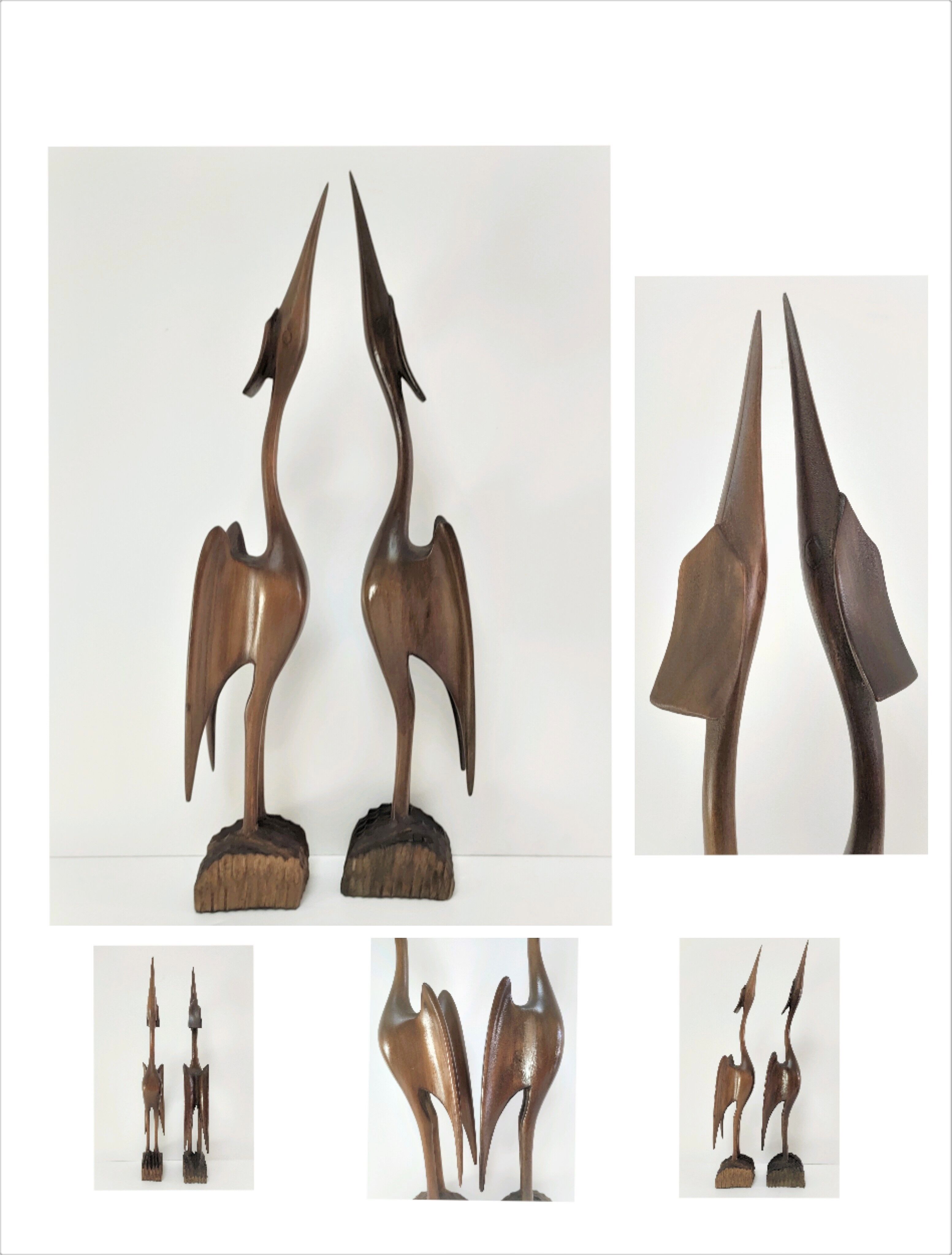 Pair of birds sculptural solid wood design 60s-70s