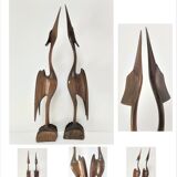 Pair of birds sculptural solid wood design 60s-70s