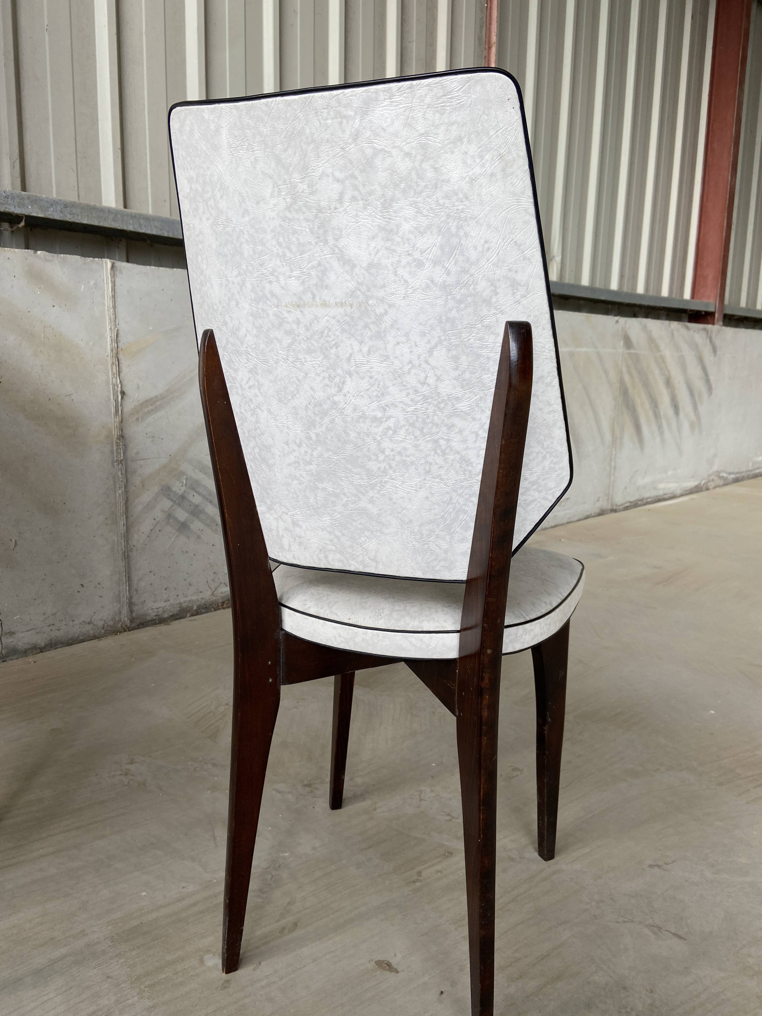 Set of 4 elegant French chairs Scandinavian style vintage 1960 imitation leather