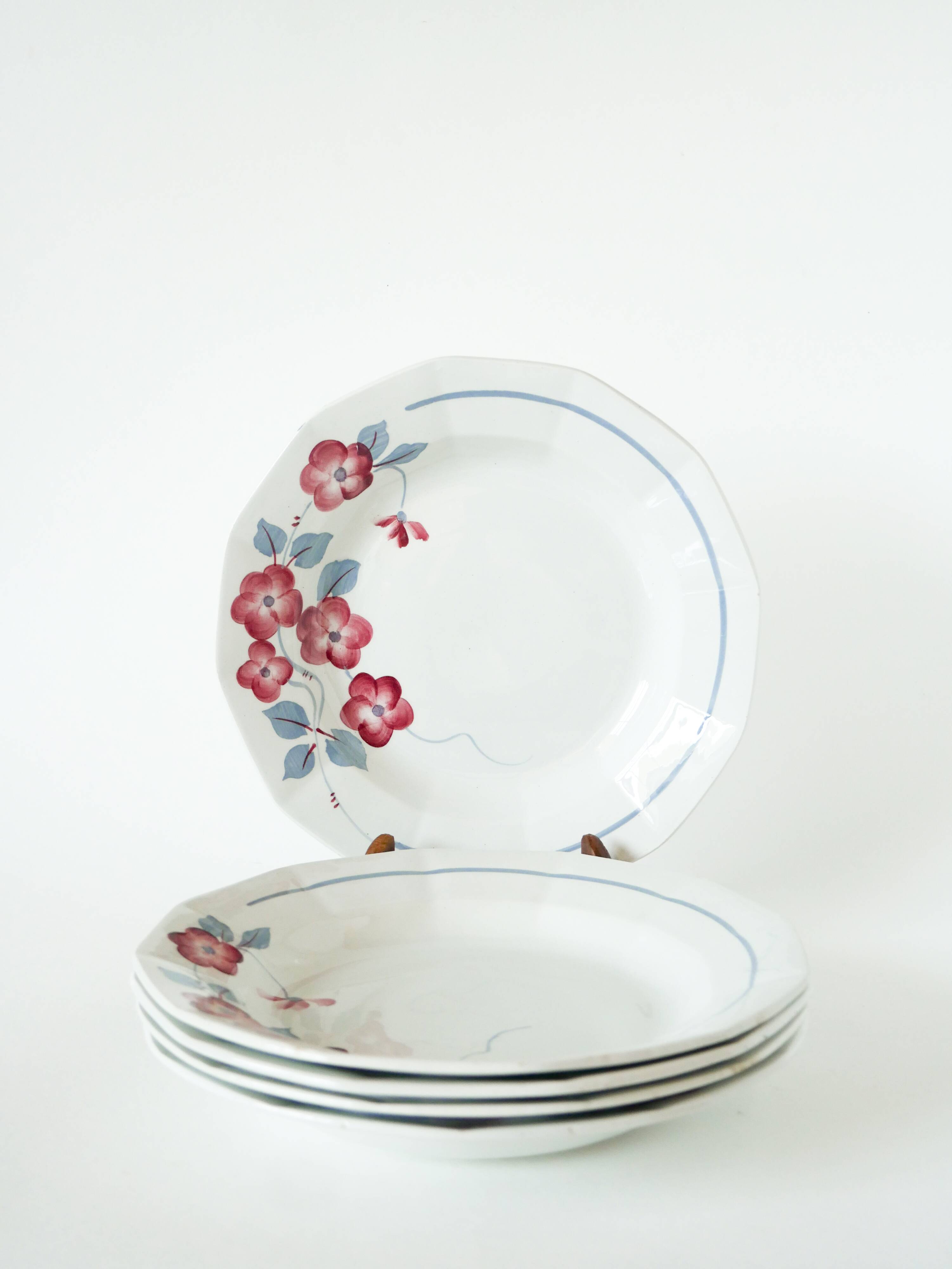 Set of 6 St-Amand soup plates, Spring pattern, 1950