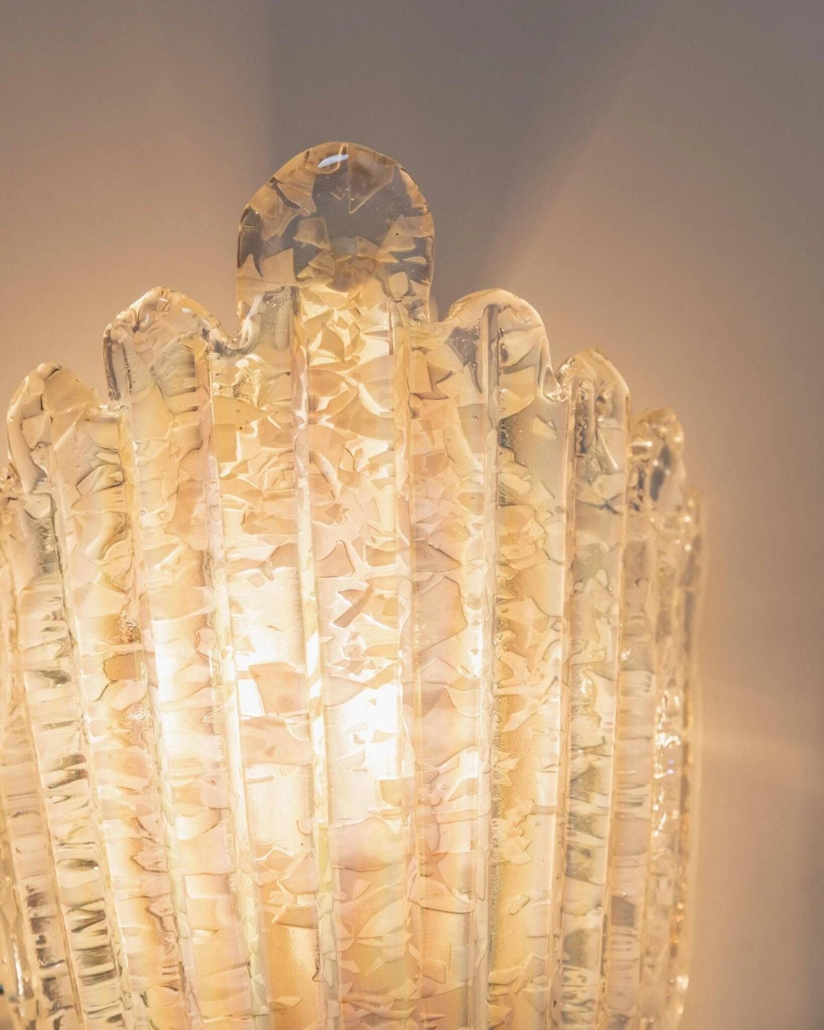 Vintage Murano Glass Shell Wall Lamp in Opal White with Gold Metal Backplate, Italian 1970s Design